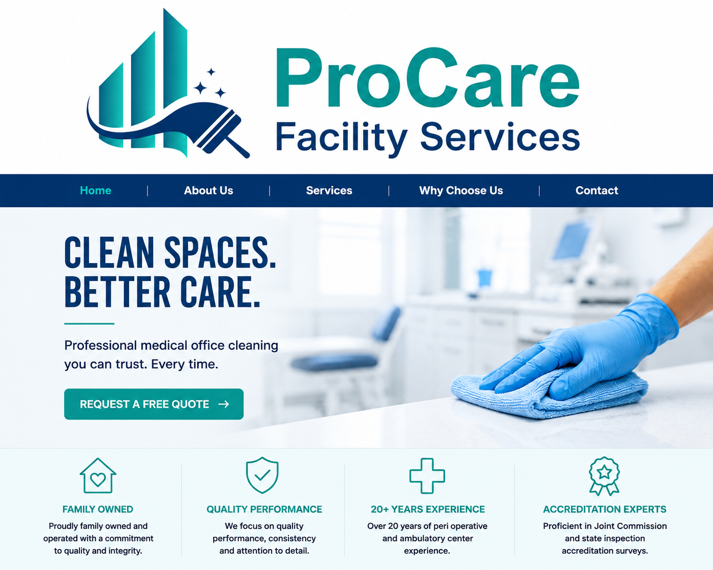 ProCare Facility Services medical office cleaning website image